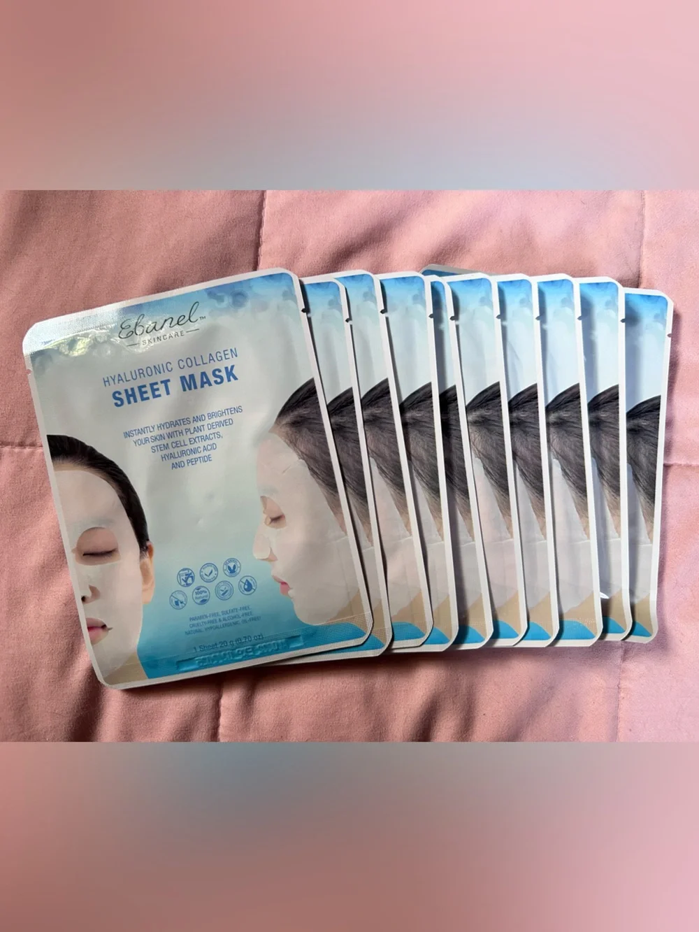 Ebanel Hyaluronic Collagen Sheet Mask - Hydrating Face Mask (Blue) pack of 10